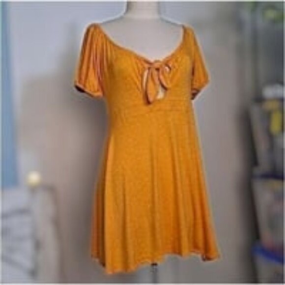 Fire Polka Dot Mini Dress Mustard Yellow - Picture 1 of 5